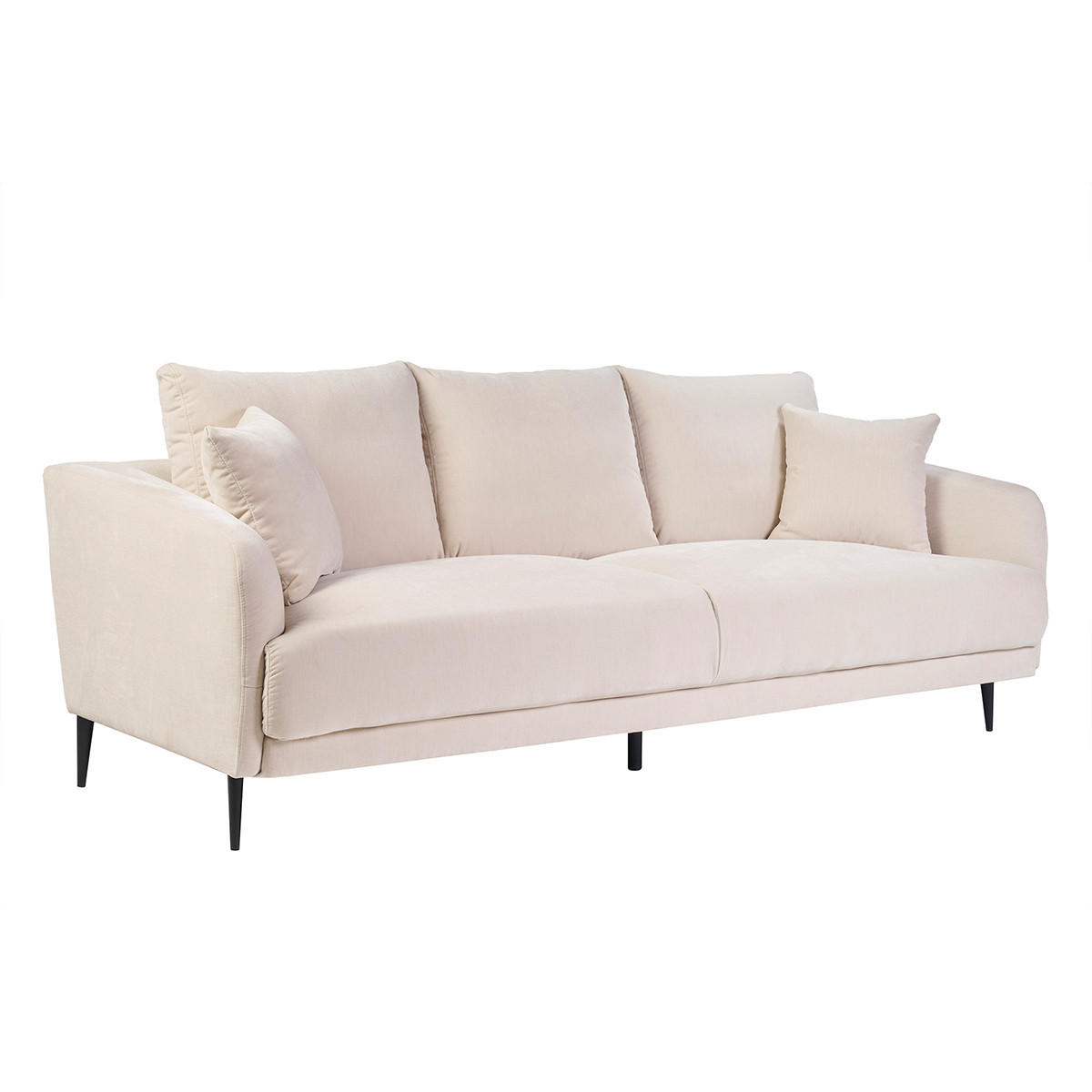 SOFA 3-Sitzer Beige Velours-Effektgewebe Schwarzes Metall JERRY - Beige, Textil (90/83/207cm) - Miliboo