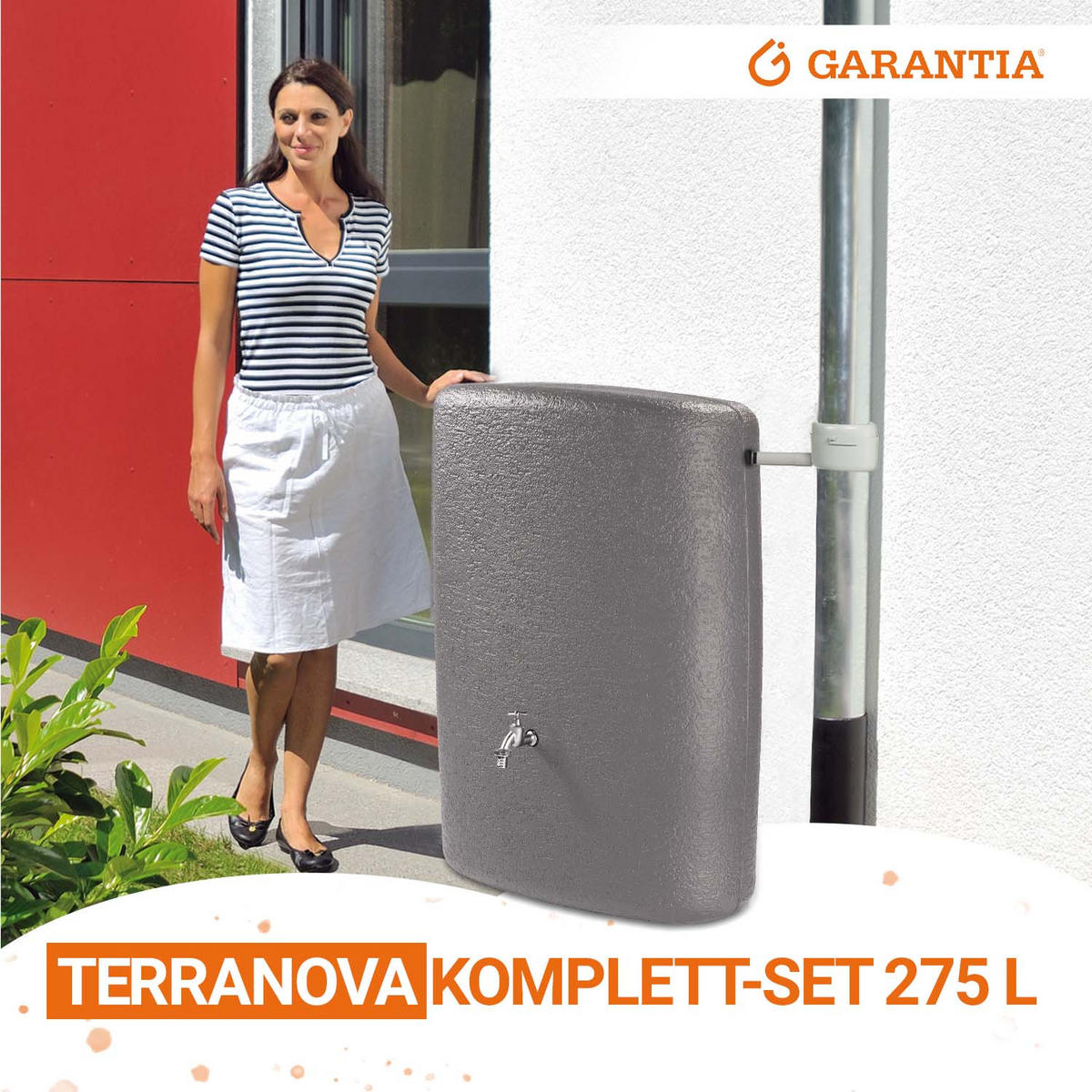 WANDTANK Komplett-Set 275 L graphite grey inkl. Chrom-Auslaufhahn und Fallrohranschluss - Grau, Kunststoff (40/105/80cm) - GARANTIA
