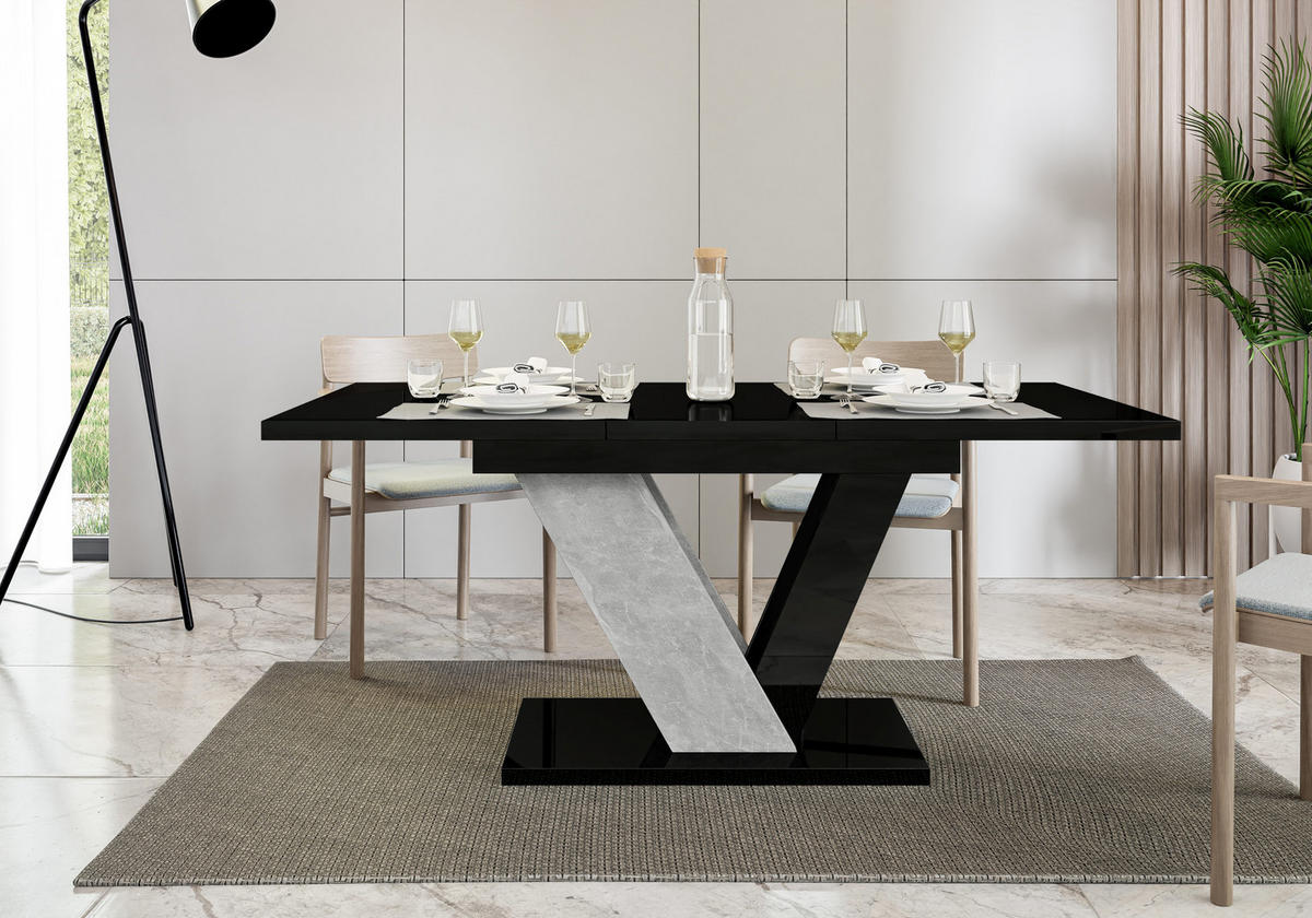 ESSTISCH Schwarz Hochglanz Ausziehbar 120 - 160 cm - Schwarz Hochglanz/Grau, Holzwerkstoff (120/80/76cm) - PROSPERO