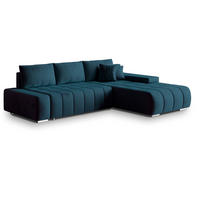 ECKSOFA ALESE R-S Blau Velours-Stoff mit Schlaffunktion - Blau, Holz (265/185cm) - MASSENO