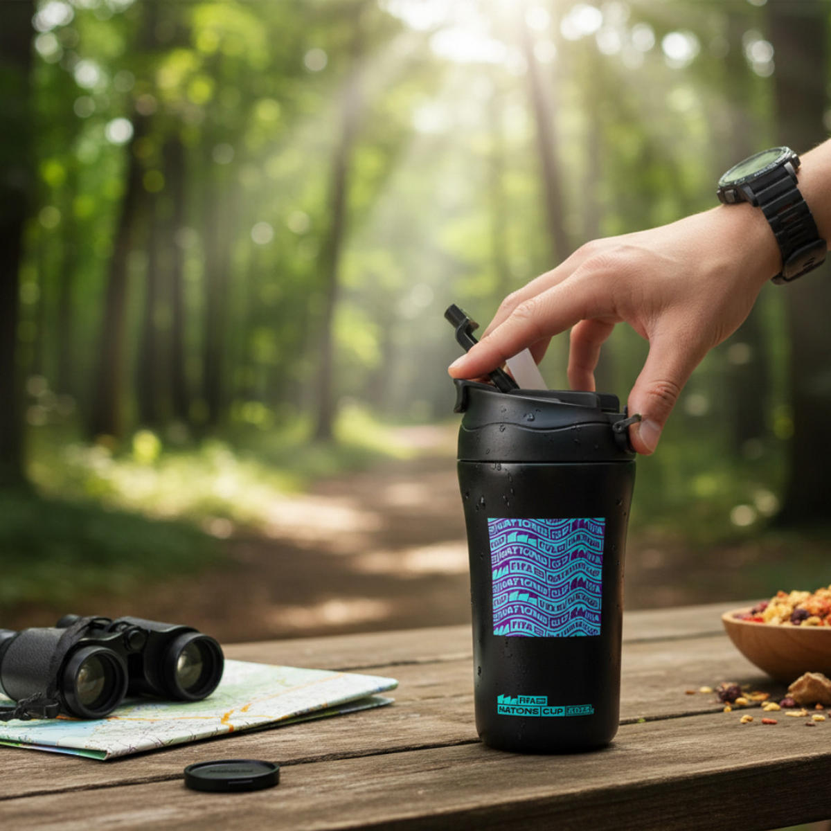 THERMOSFLASCHE 316 Schwarz, 400 ml, Edelstahl, Isolierflasche, Trinkflasche, Thermobecher, Heiß Kalt, Coffee To Go, Reisebecher, Sport, Büro - Blau/Lila, Kunststoff/Metall (0.4L) - JUNG