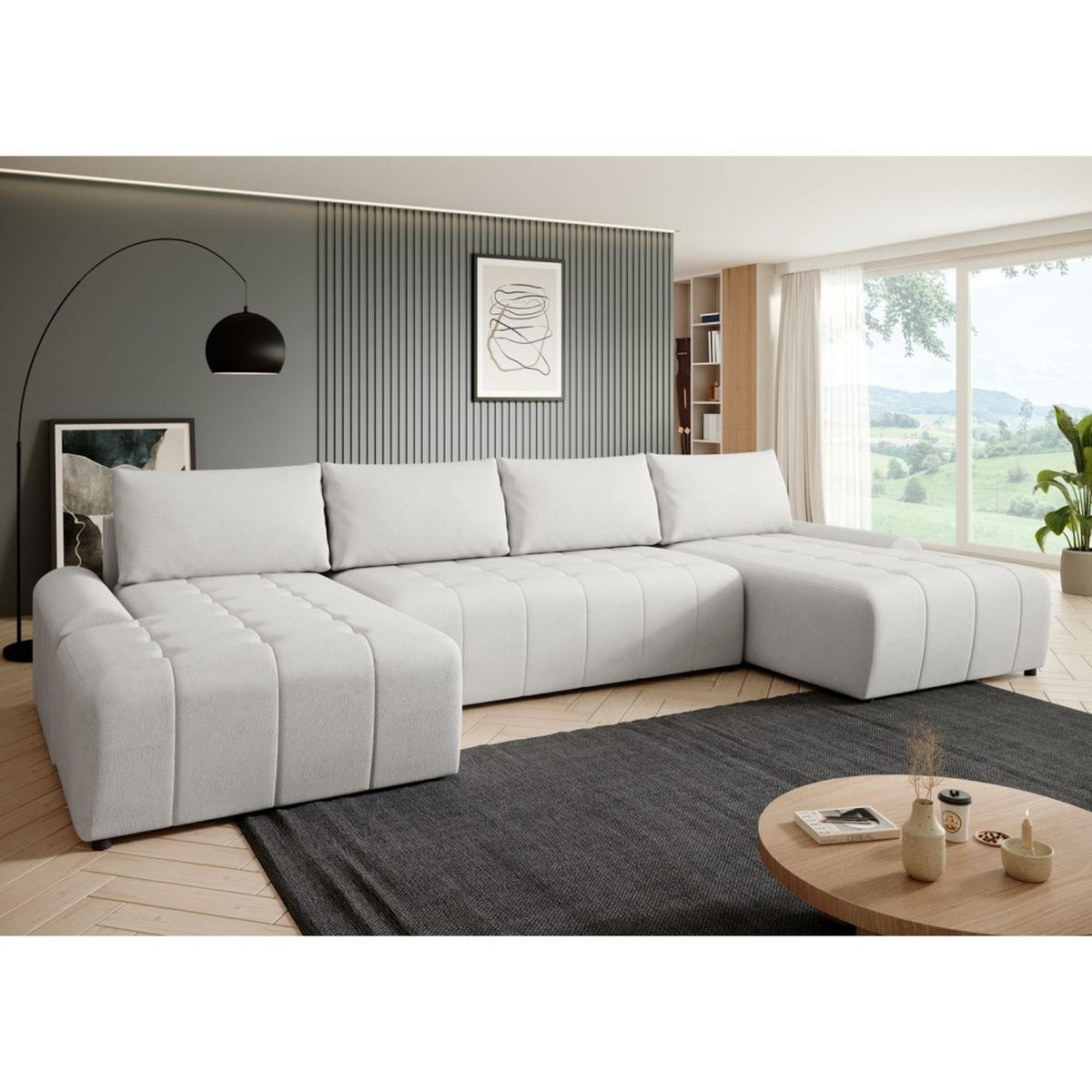WOHNLANDSCHAFT Costa U Beige, Velours - Beige/Schwarz, Kunststoff/Textil (367/80/169cm) - Beautysofa