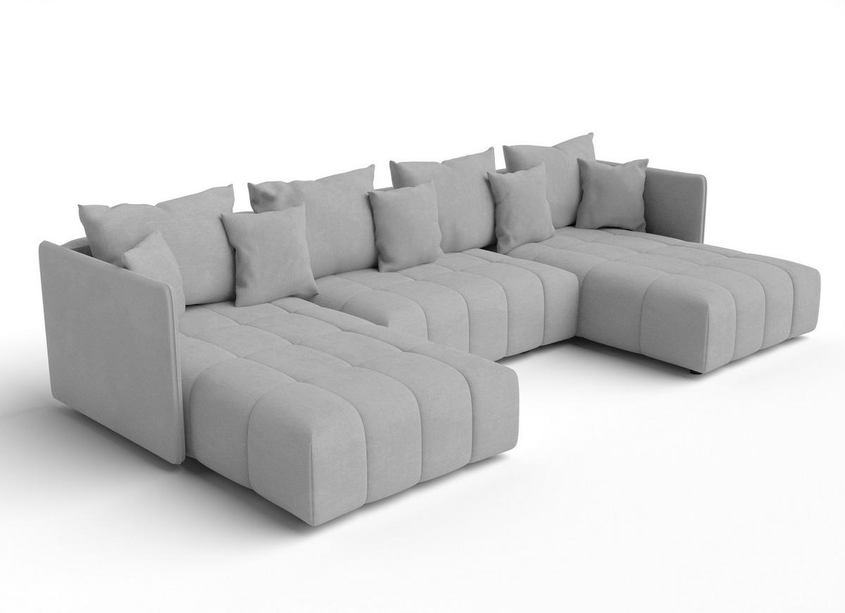 WOHNLANDSCHAFT Veliro U Hellgrau 353/180/83 cm mit Schlaffunktion und Bettkasten - Hellgrau/Schwarz, Kunststoff/Textil (353/83/180cm) - AX Living