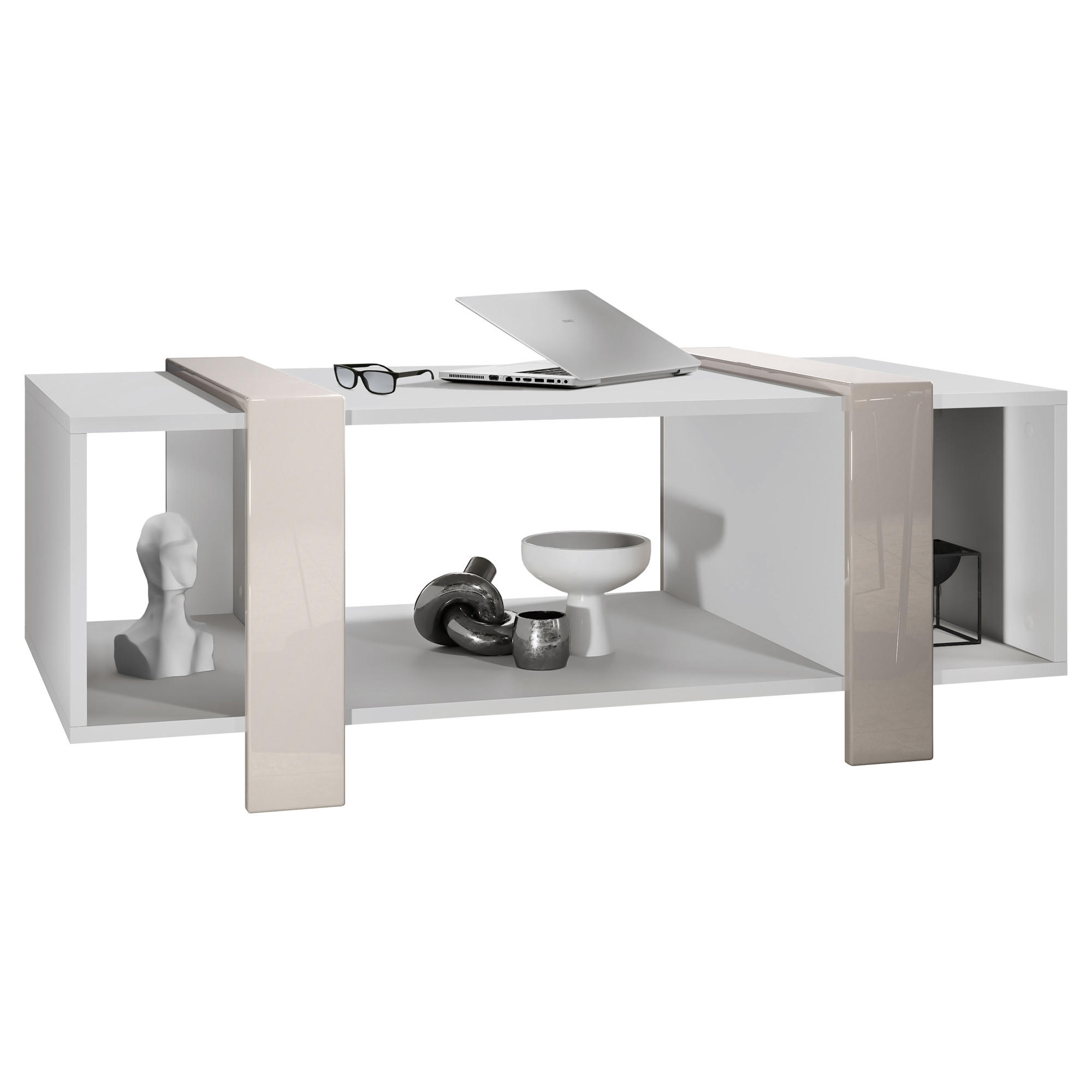 COUCHTISCH Ida Blenden in Sandgrau Hochglanz - Sandfarben, Holzwerkstoff (56.5/110.5/42cm) - Vladon