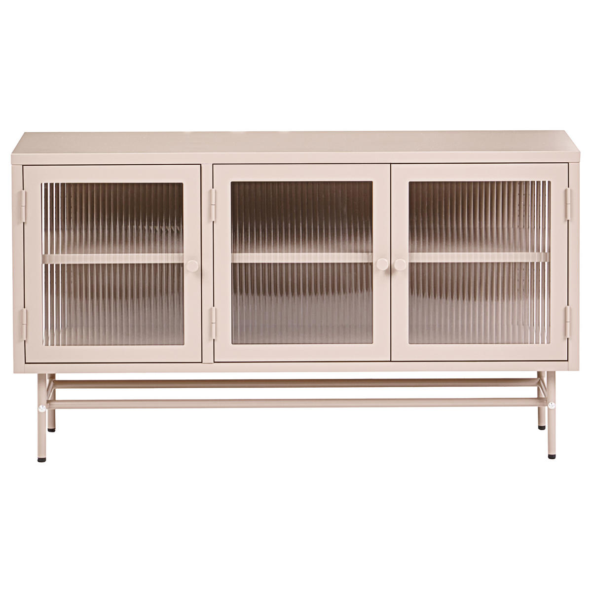SIDEBOARD mit Glastüren Metall 115 cm Beige Devon - Beige, Metall (115/64/35cm) - Beliani