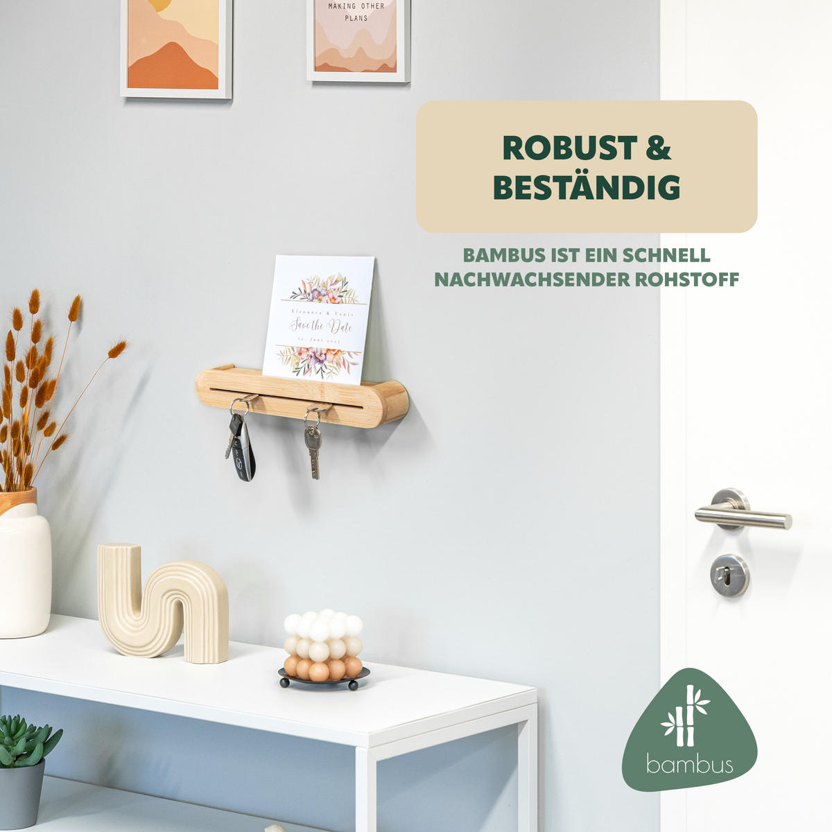 SCHLÜSSELBRETT, Bambus - Braun, Holz (29.5/5/5cm) - eluno