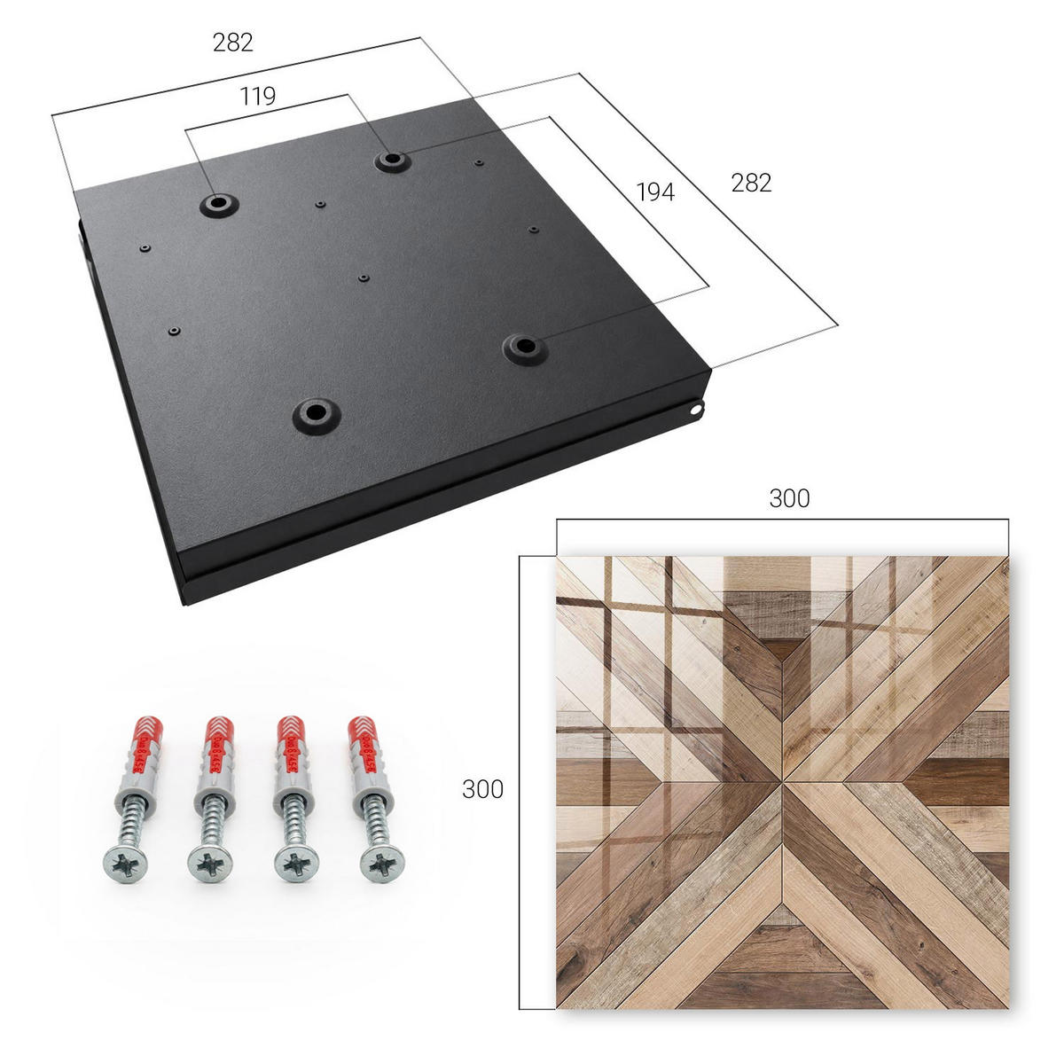 SCHLÜSSELBOX Schwarz 30x30 cm- Türöffnung nach rechts - Holzgeometrie - Braun, Metall (30/30/5cm) - TULUP