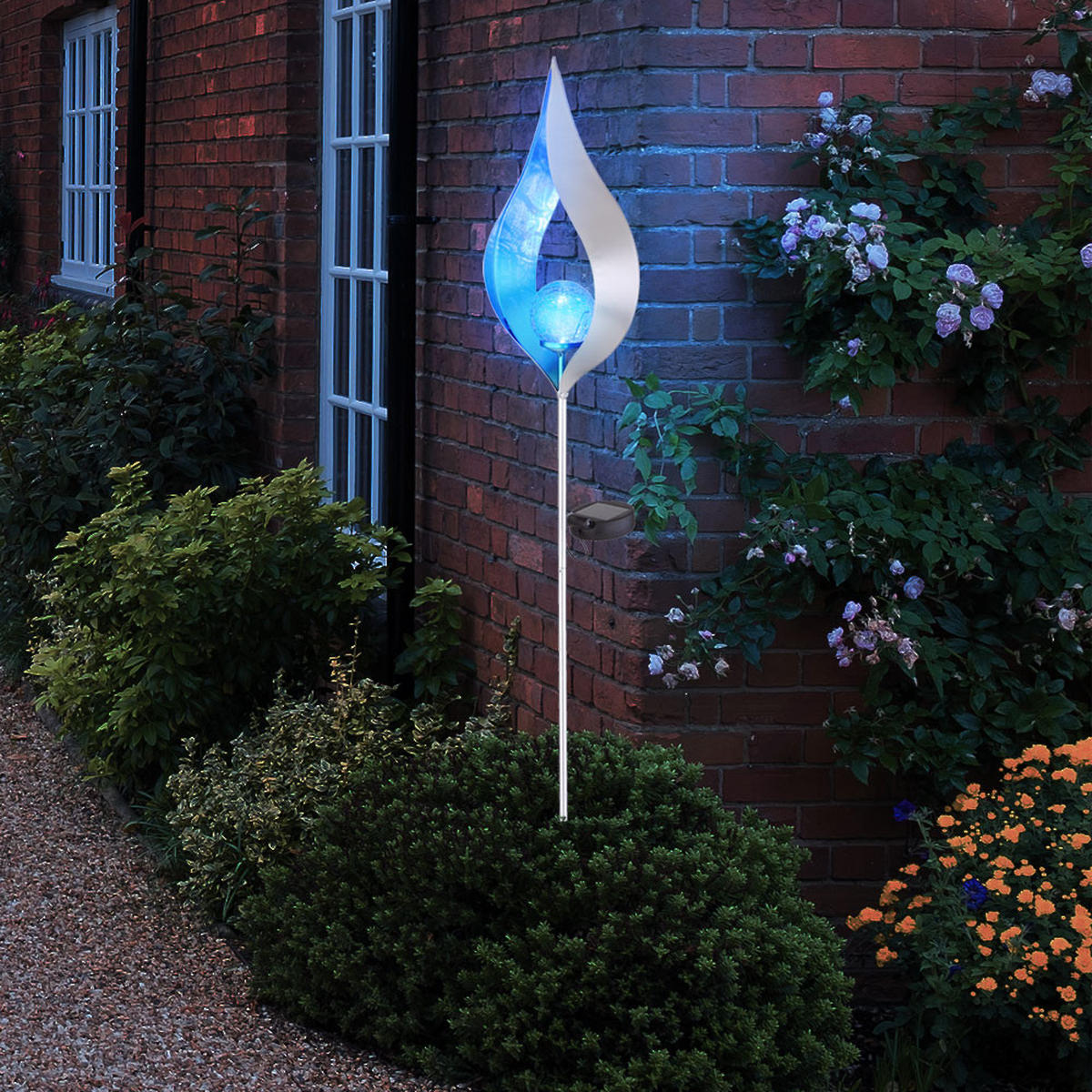 LED AUSSENLEUCHTE Solar silber-blau - Silberfarben, Glas (17.5/6/90cm) - Globo Lighting