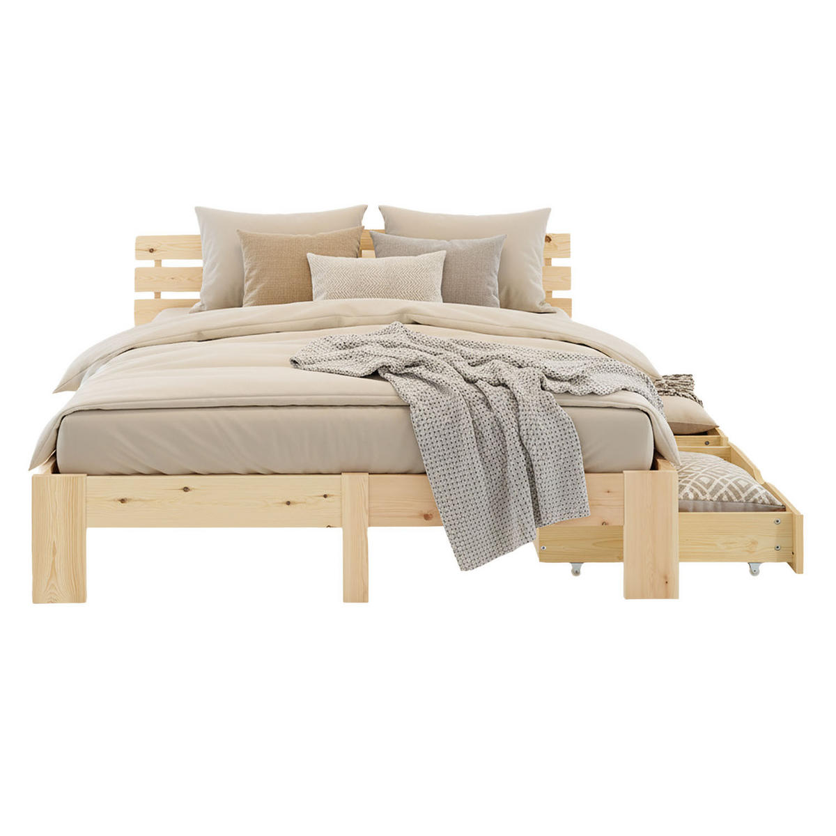HOLZBETT Natur 160/200 cm Doppelbett mit Schubladen - Naturfarben, Holz (160/200cm) - Homestyle4u