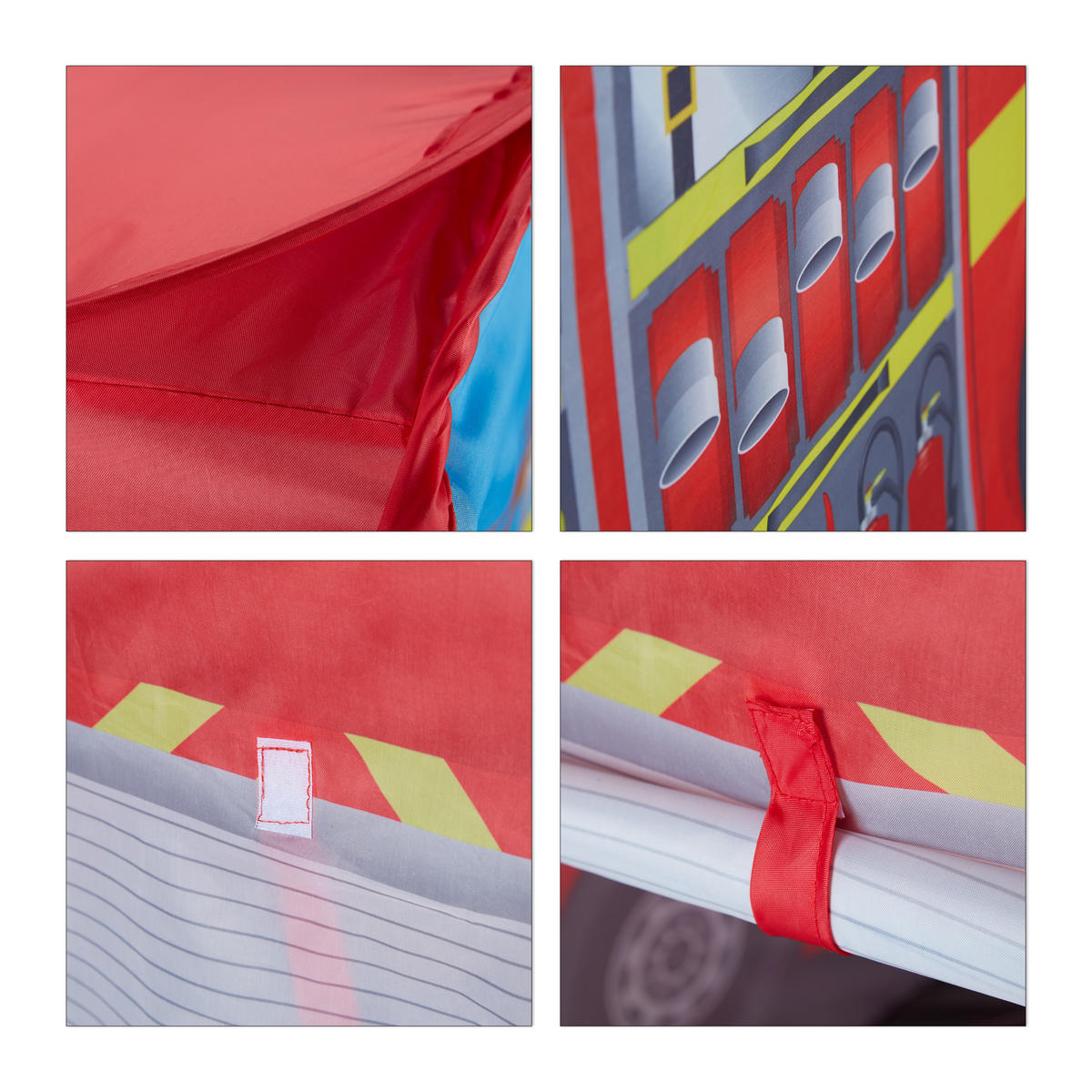 SPIELZELT Bunt Pop Up Feuerwehrmotiv Polyester 70x110x70 cm - Multicolor, Textil/Metall (70/110cm) - Relaxdays