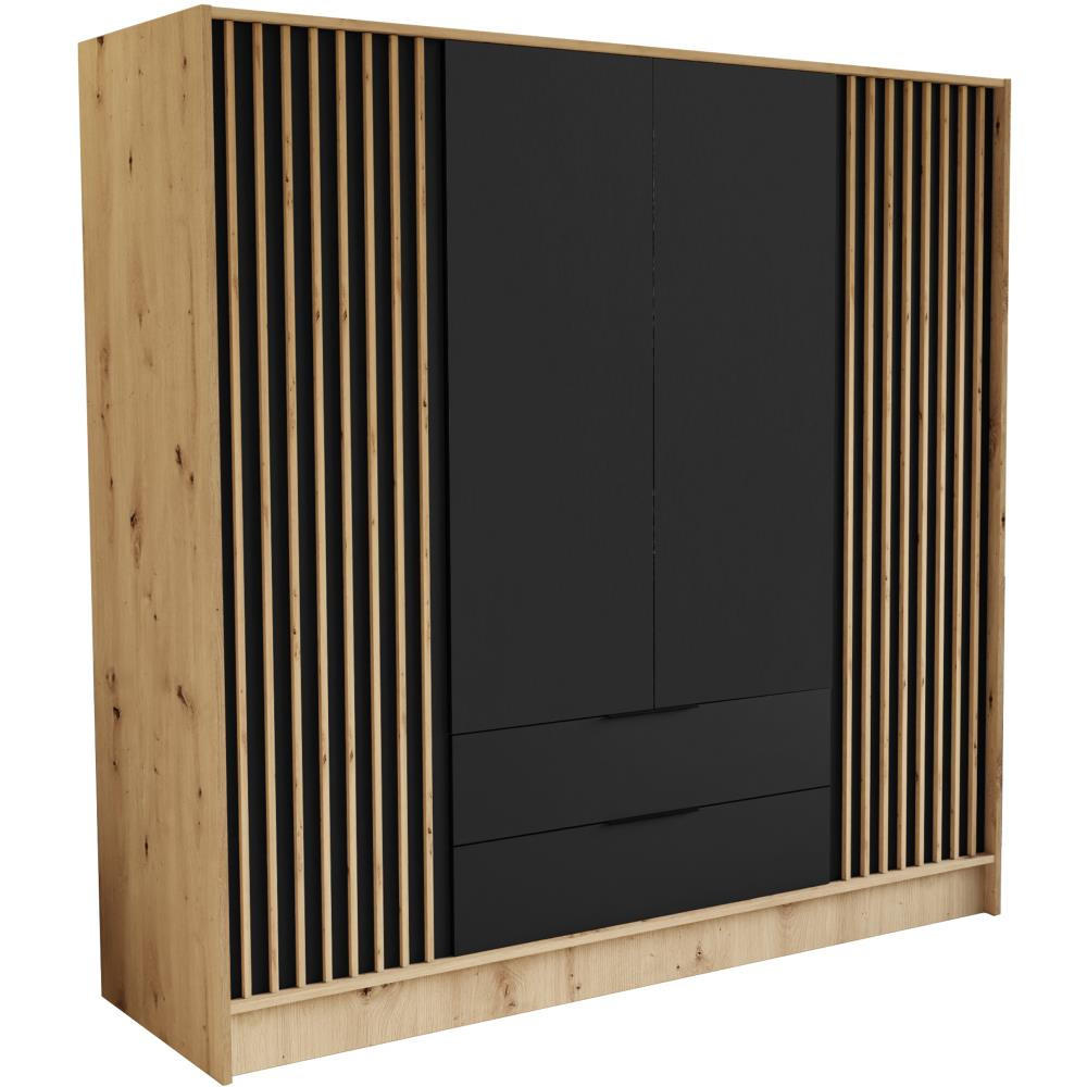 DREHTÜRENSCHRANK Nero 200/51/200 cm mit Lamellen eiche artisan+schwarz - Schwarz/Eiche Artisan, Holzwerkstoff (200/200/51cm) - Beautysofa