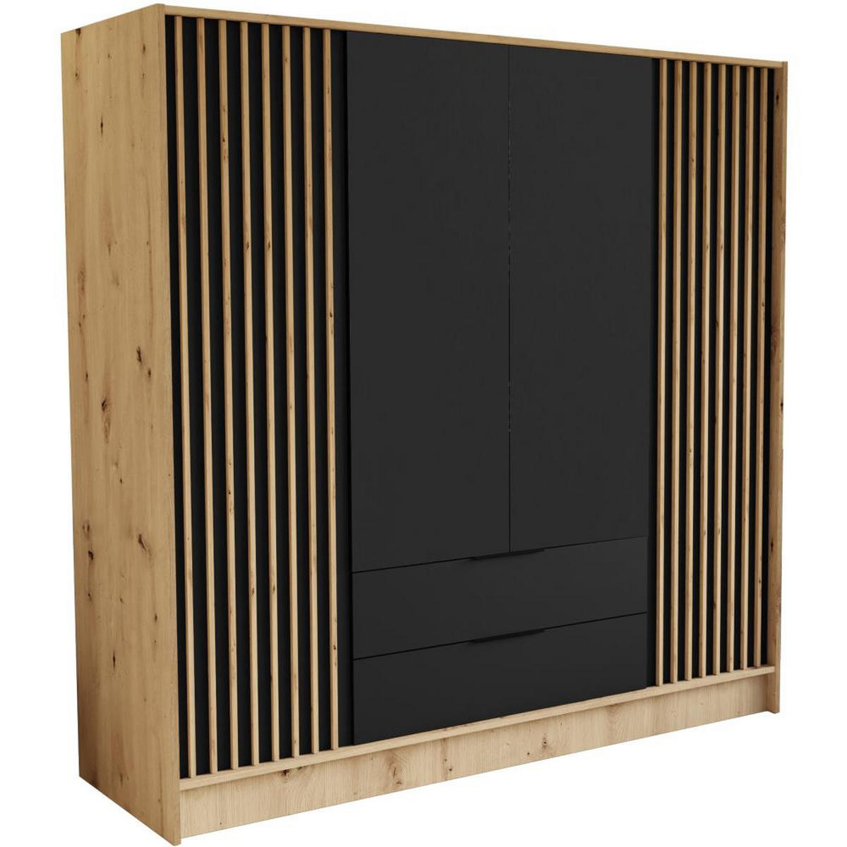 DREHTÜRENSCHRANK Nero 200/51/200 cm mit Lamellen eiche artisan+schwarz - Schwarz/Eiche Artisan, Holzwerkstoff (200/200/51cm) - Beautysofa