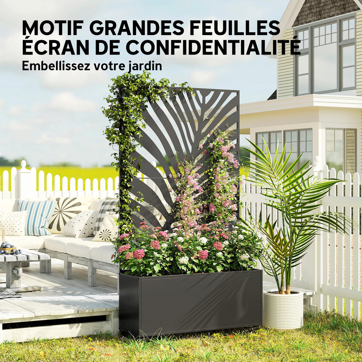 HOCHBEET DE-12311 mit Sichtschutz u. Rollen, 90/30/160 cm Schwarz - Schwarz, Metall (90/160/30cm) - ComfortXL