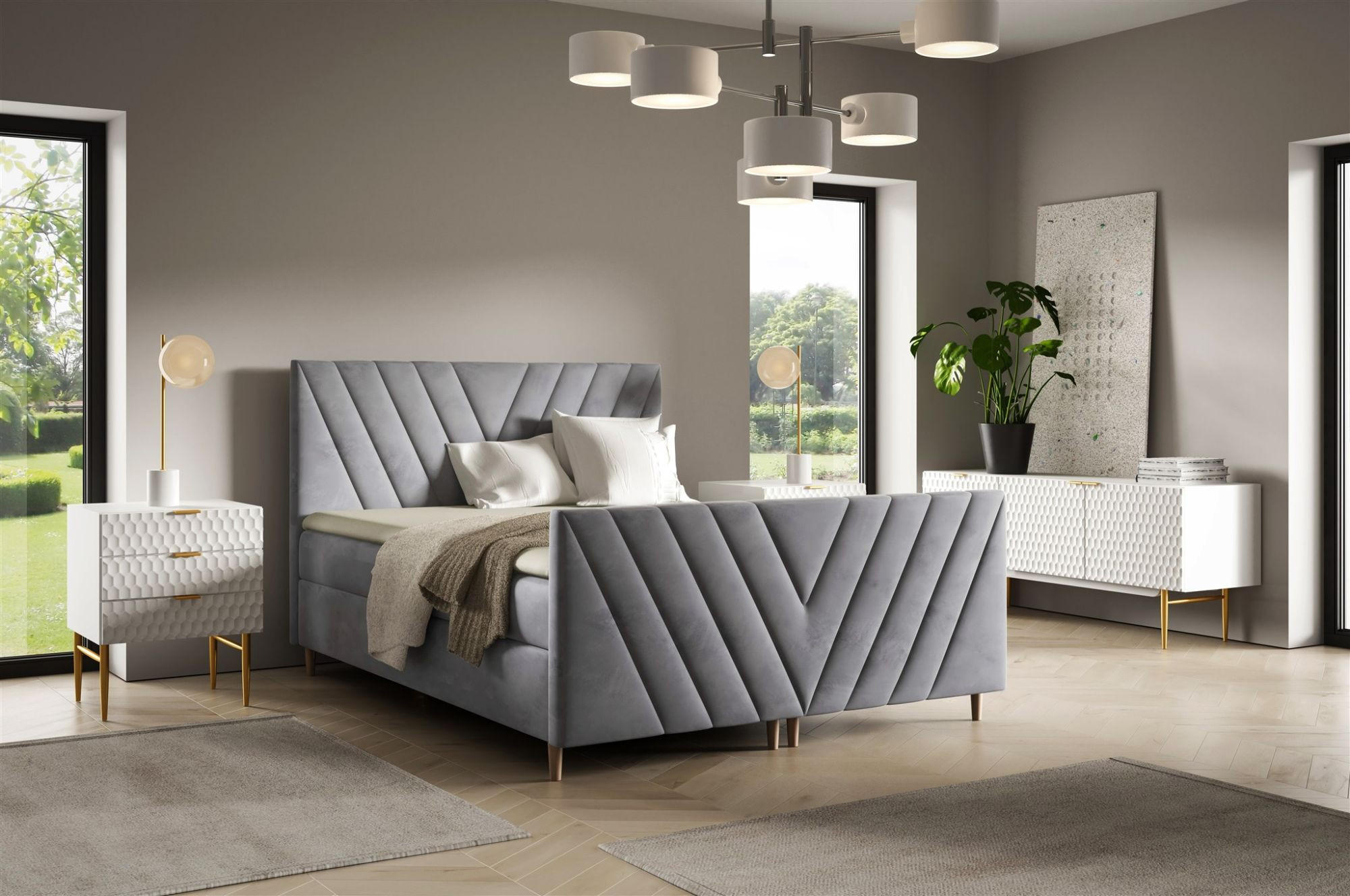 BOXBETT Carlito In überlänge - Grau, Holzwerkstoff/Textil (140/220cm) - Fun Möbel
