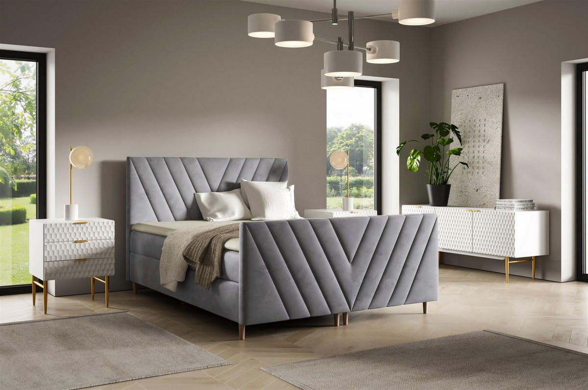 BOXBETT Carlito Premium - Grau, Holzwerkstoff/Textil (120/200cm) - Fun Möbel