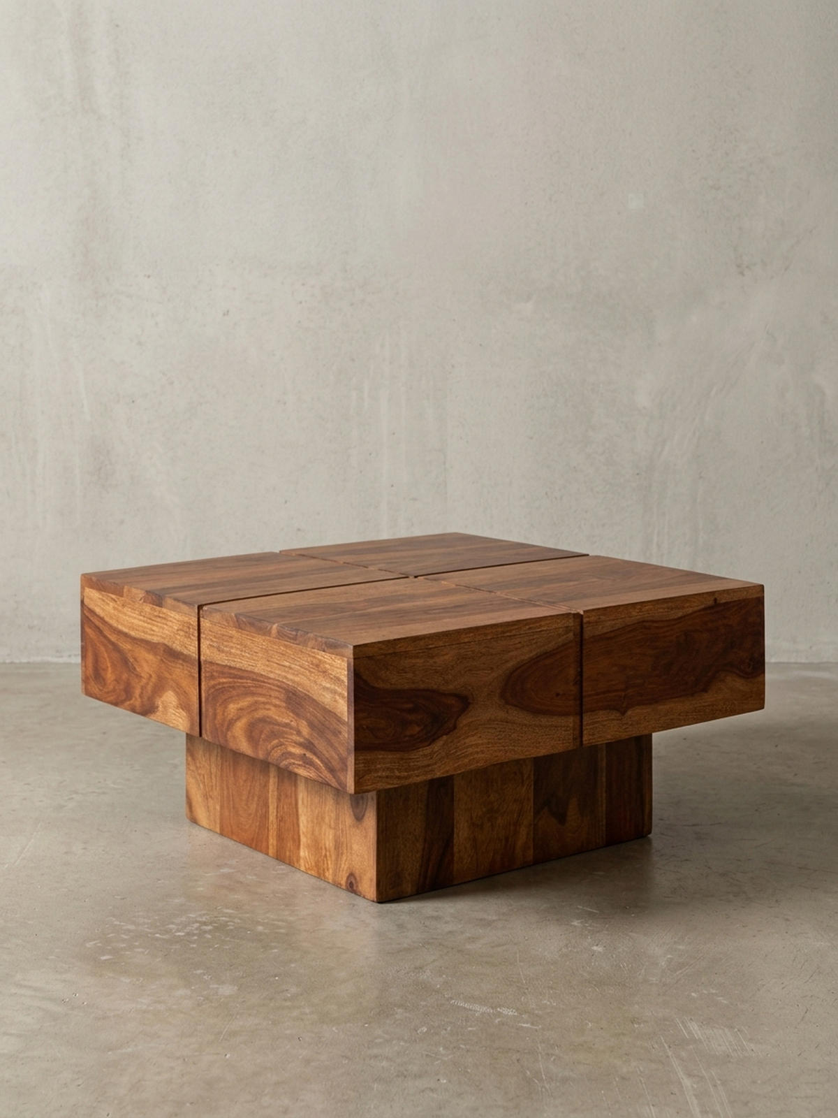 COUCHTISCH Quadrat in Sheesham Massivholz, Modernes Rillenmuster, Maße 57,5x57,5x30 cm - Braun, Holz (58/58/30cm) - KADIMA DESIGN