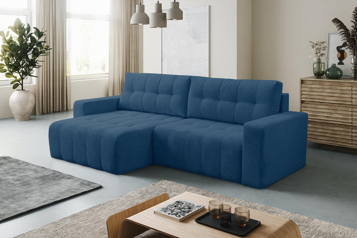 ECKSOFA Masina Blau, Schlafsofa aus Cordstoff - Blau, Holzwerkstoff (245/143cm) - Bettso