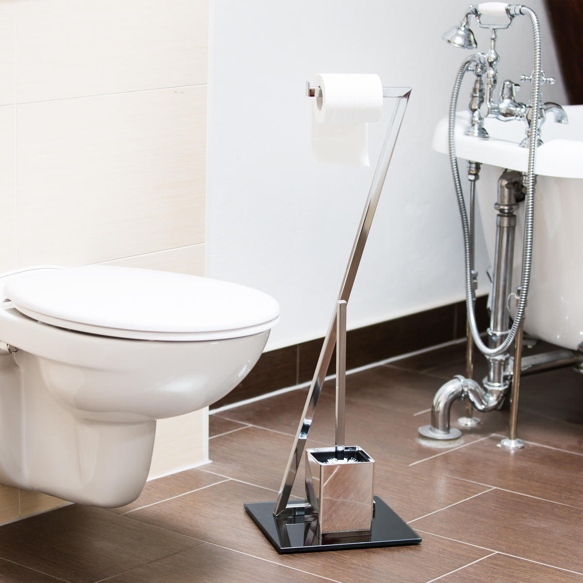 WC Garnitur - Silberfarben, Glas/Kunststoff (25/77/25cm) - Relaxdays