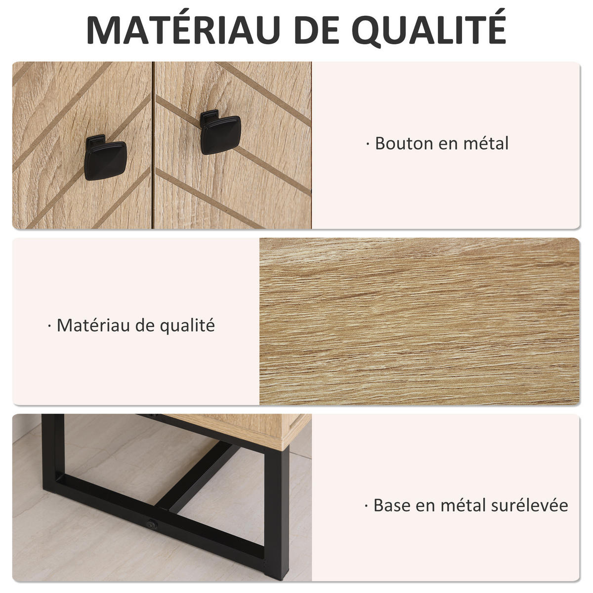 SIDEBOARD DE-10987 Chevron-Muster Holz/Schwarz - Naturfarben, Holzwerkstoff (80/80/29cm) - ComfortXL