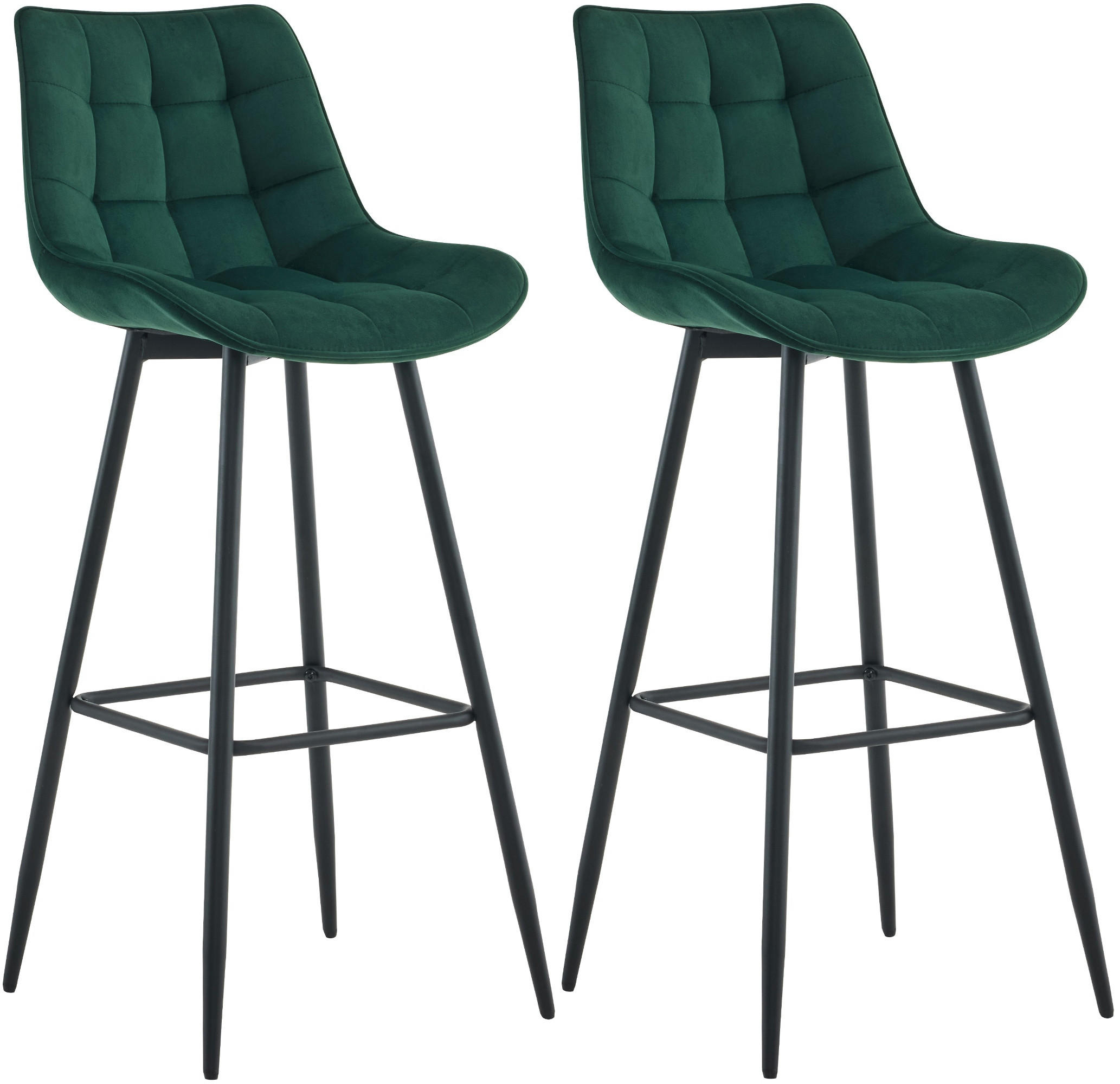 BARHOCKER 2er Set Samt grün - Schwarz/Grün, Textil/Metall (47/106/52cm) - CLP
