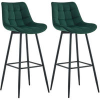 BARHOCKER 2er Set Samt grün - Schwarz/Grün, Textil/Metall (47/106/52cm) - CLP