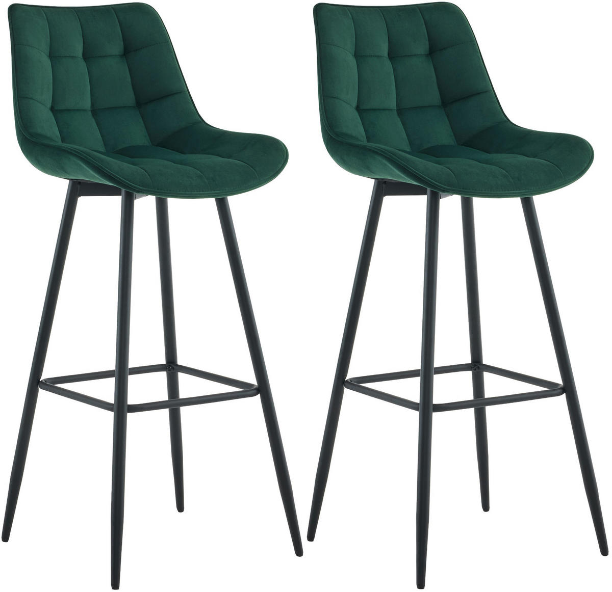 BARHOCKER 2er Set Samt grün - Schwarz/Grün, Textil/Metall (47/106/52cm) - CLP