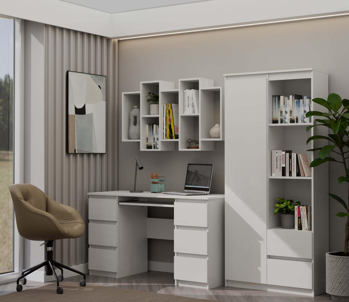 SCHWEBEREGAL Sarah - Weiß, Holzwerkstoff (65/129.5/20cm) - kommodly