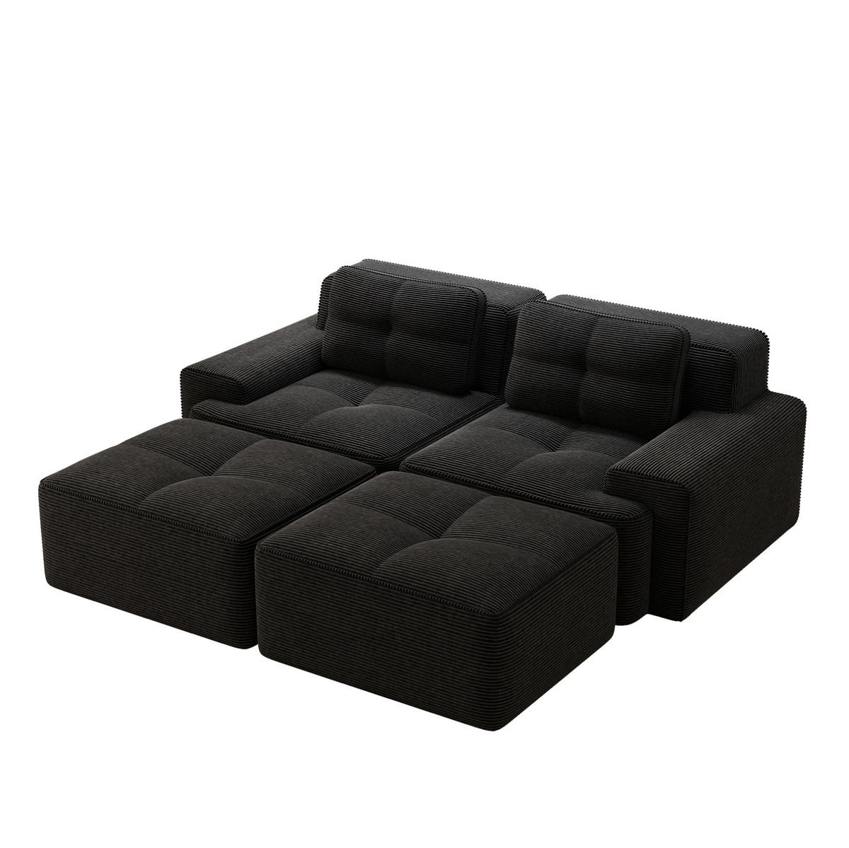 SOFA modular mit Tiefsitz 74 cm Cord Schwarz - Schwarz, Kunststoff (177/69/204.1cm) - Meubliv