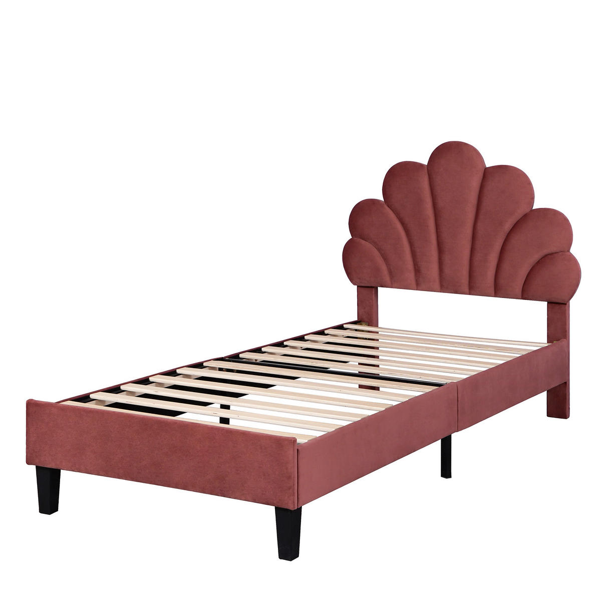 POLSTERBETT 90/200 cm Bohnenrot mit Kopfteil in Blumenform - Dunkelrosa, Textil (90/200cm) - OKWISH