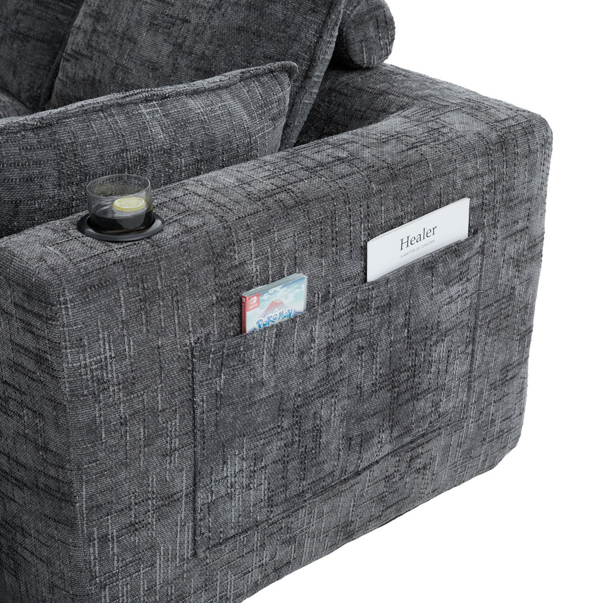 SOFA modulares 3-Sitzer mit Hocker 256 x 161 cm Chenille Dark Gray - Dunkelgrau, Holzwerkstoff (161/256cm) - Meubliv