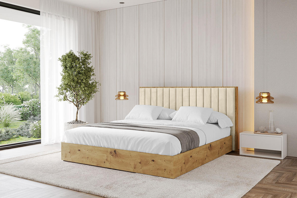 POLSTERBETT mit Bettkasten und Lattenrost, Bett mit Matratze H3/H4 - ENZO4 140x200 Beige - Ecru, Holzwerkstoff/Textil (140/200cm) - ALTDECOR