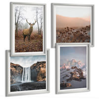 BILDER SET 4er Set - 50x50 cm & 40x60 cm Silberner Rahmen - Wilde Landschaften, Berge, Hirsche - Silberfarben, Kunststoff (50/50cm) - TULUP