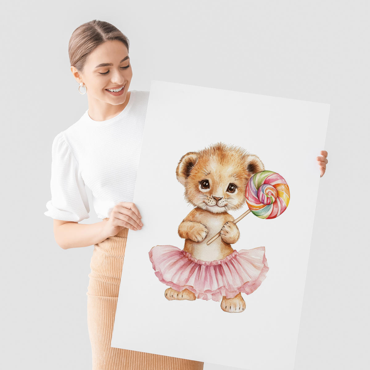 POSTER SET ohne Rahmen für Kinder TIERE mit Lutschern 3x Poster A3 30x42cm - Gelb/Beige, Papier (30/42/1cm) - Muralo