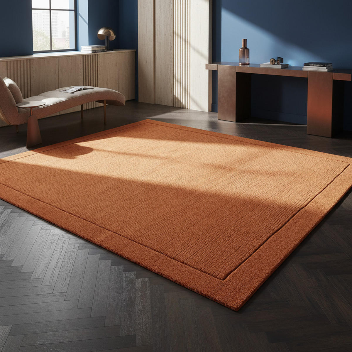 TEPPICH Schurwolle handgewebt mit Bordüre modern STOW, Terrakotta 120x170 cm - Orange, Textil (120/170cm) - KADIMA DESIGN