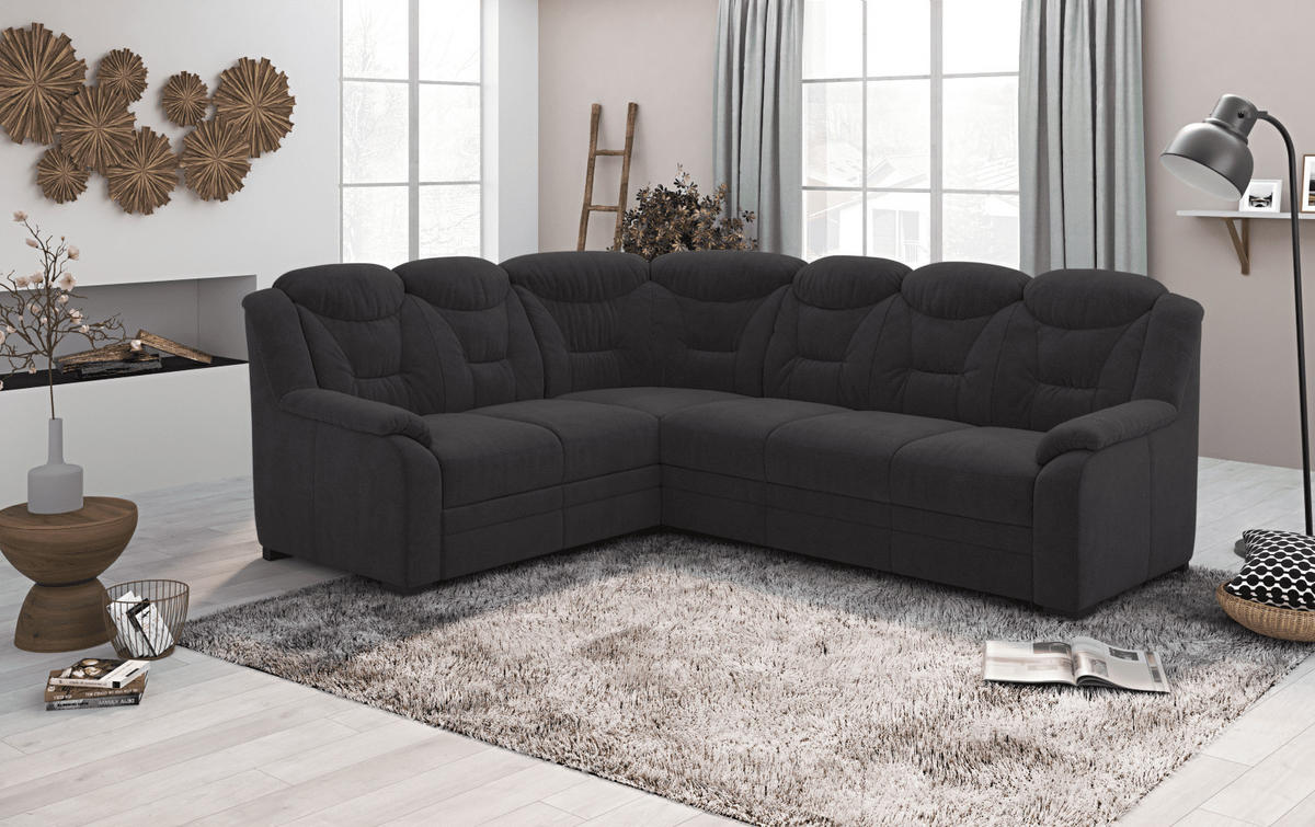 ECKSOFA mit Schlaffunktion und Bettkasten – weiches Chenille-Gewebe - Schwarz Hochglanz/Anthrazit, Holz/Kunststoff (263/211cm) - Cotta