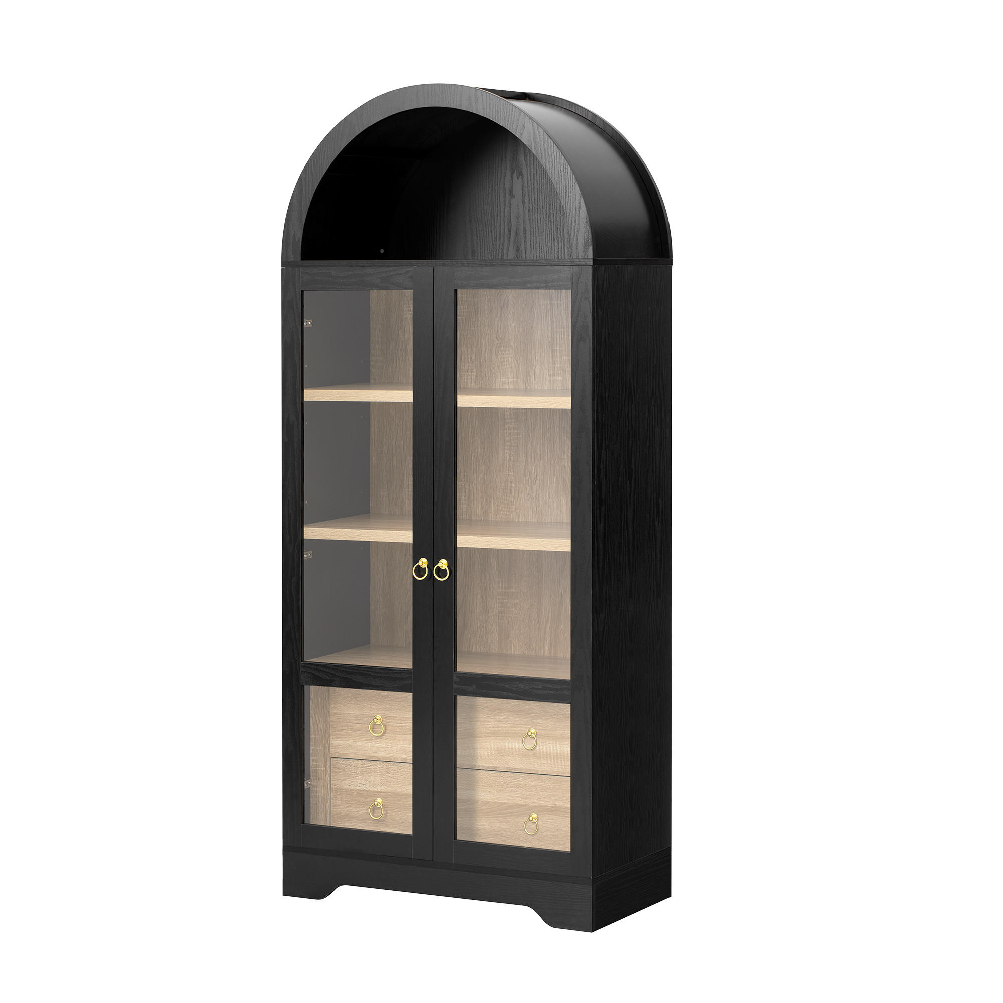 HIGHBOARD DE-38324 76/40/180 cm mit transparentem Glas und 2 Schubladen Schwarz - Schwarz, Holzwerkstoff (76.2/180/40.1cm) - ComfortXL