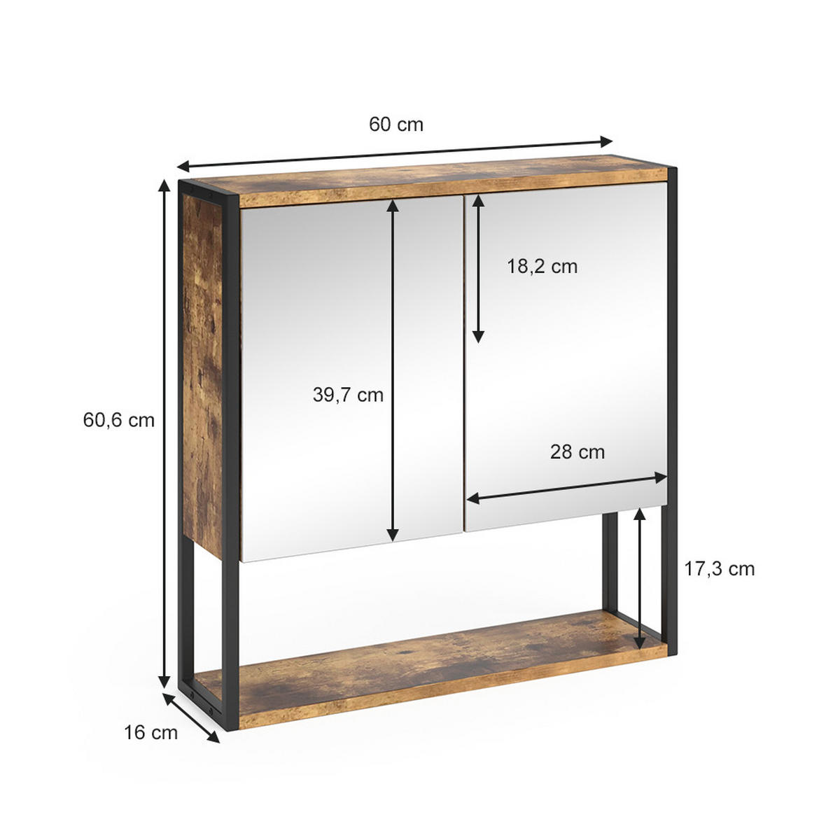 BADSPIEGELSCHRANK Fyrk Antikholz 60 x 60.6 cm - Alteiche/Schwarz, Holzwerkstoff (60/60.6/16cm) - Vicco