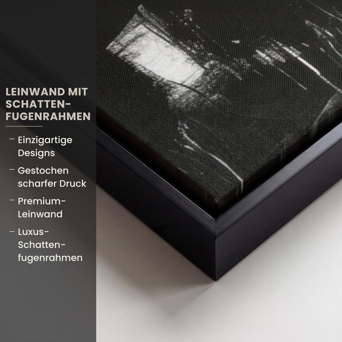 LEINWAND Bilder mit Rahmen - Malerei - Figuren - Schwarz - Abstrakt - 90x60 - Schwarz, Textil (90/60cm) - MuchoWow