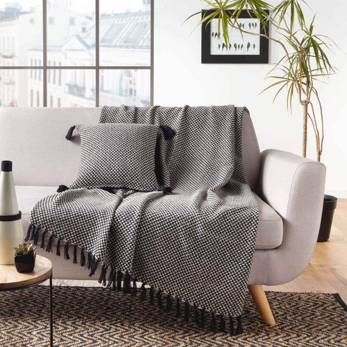 ZIERKISSEN Jennie 40/40 cm - Schwarz, Naturmaterialien (40/40cm) - Douceur d´intérieur