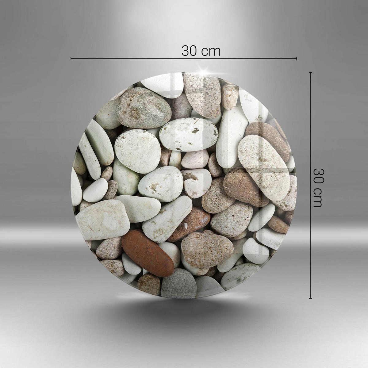 GLASPLATTE Ø 30 cm Hintergrund Kleine Steine - Hellgrau, Glas (30/30cm) - Wallfluent