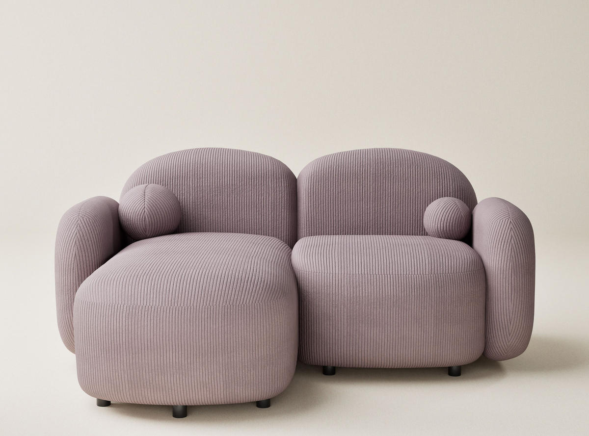 ECKSOFA Bahama Lila Samtstoff - Links Seite - Flieder/Schwarz, Holz/Holzwerkstoff (146/190cm) - Maison de Reve