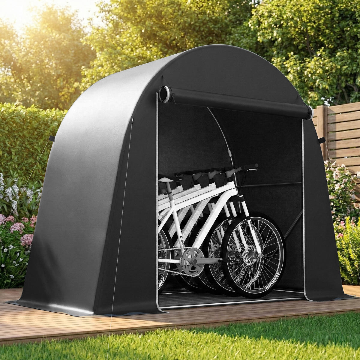 FAHRRADZELT DE-08141 mit Rolltür & Metallrahmen Dunkelgrau - Dunkelgrau, Kunststoff (120/200/245cm) - ComfortXL