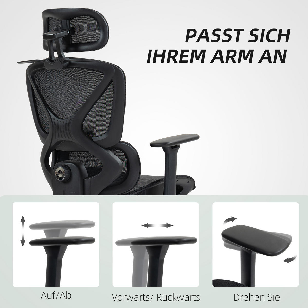 BÜROSTUL, Ergonomischer Schreibtischstuhl - Schwarz, Kunststoff (70/130/71cm) - HOMCOM