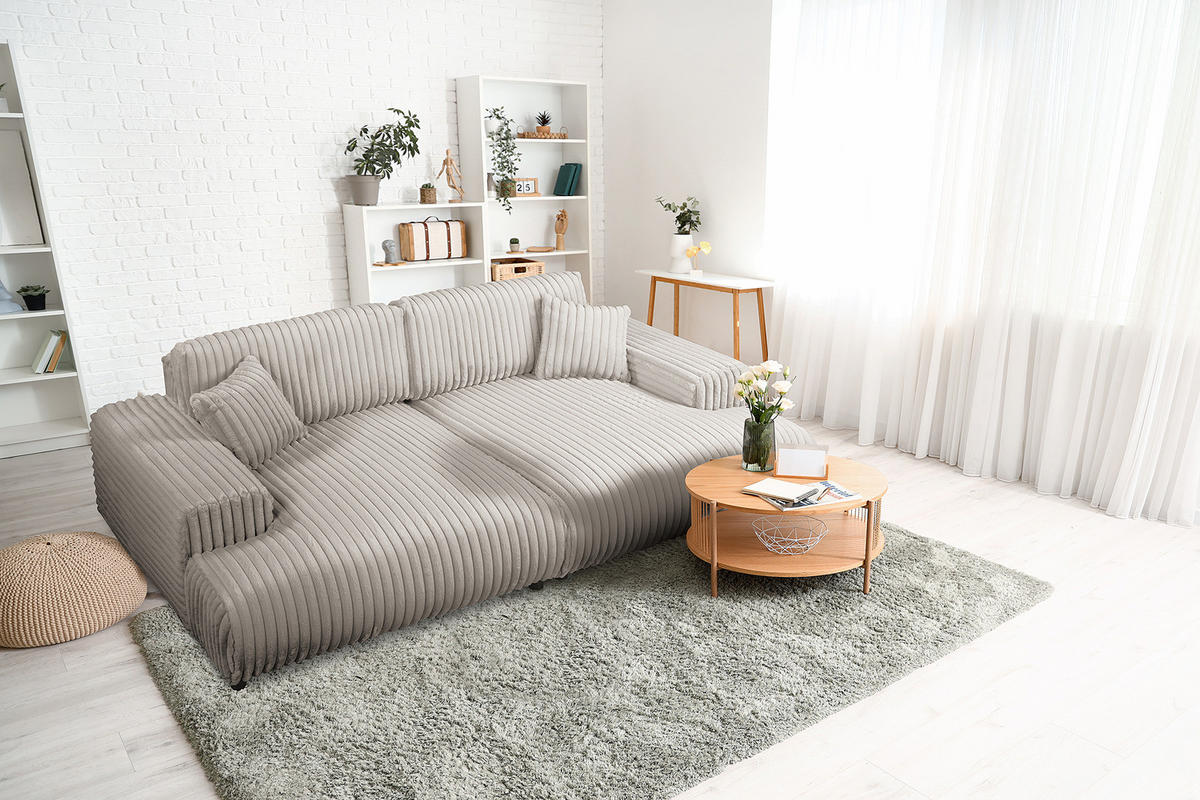 BIGSOFA - Schwarz/Grau, Kunststoff/Textil (237/79/144cm) - home24