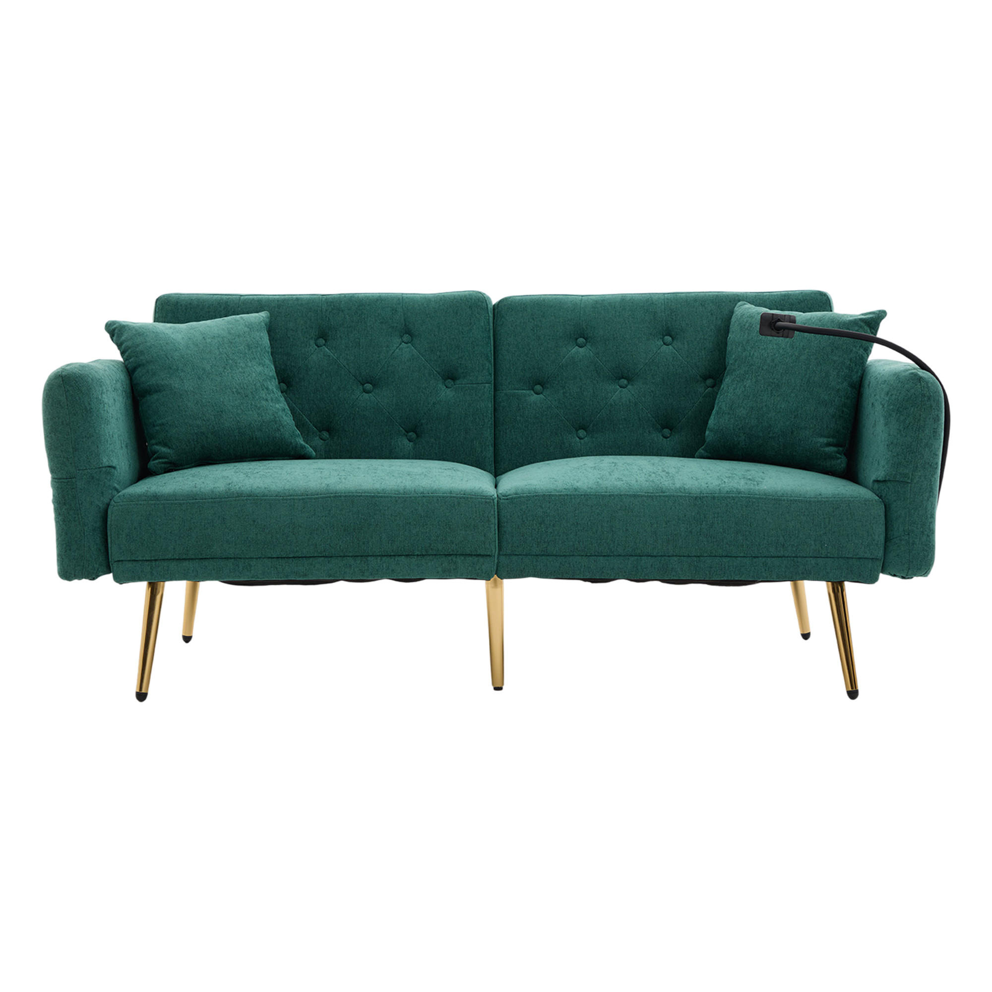 SOFABETT 2-Sitzer mit verstellbarer Rückenlehne & USB-Anschlüssen Chenille Smaragd 173/78/78 cm - Dunkelgrün, Textil (173/78/78cm) - OKWISH