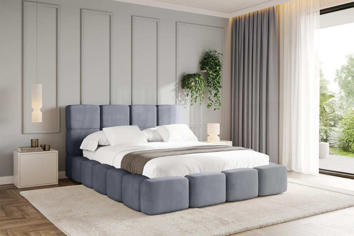 POLSTERBETT mit Bettkasten und Lattenrost, Bett mit Matratze H3/H4, Kopfteil, Boxbett, Doppelbett mit Stauraum - NATA 120x200 Grau - Grau, Holzwerkstoff/Textil (120/200cm) - ALTDECOR