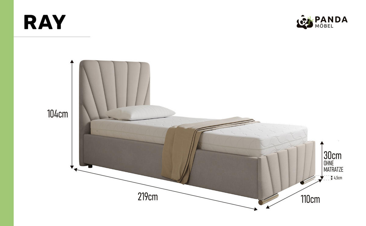 POLSTERBETT Ray 90 x 200 cm mit Bettkasten und Lattenrost federkernmatratze- beige - Beige, Holz (90/200cm) - Panda Möbel