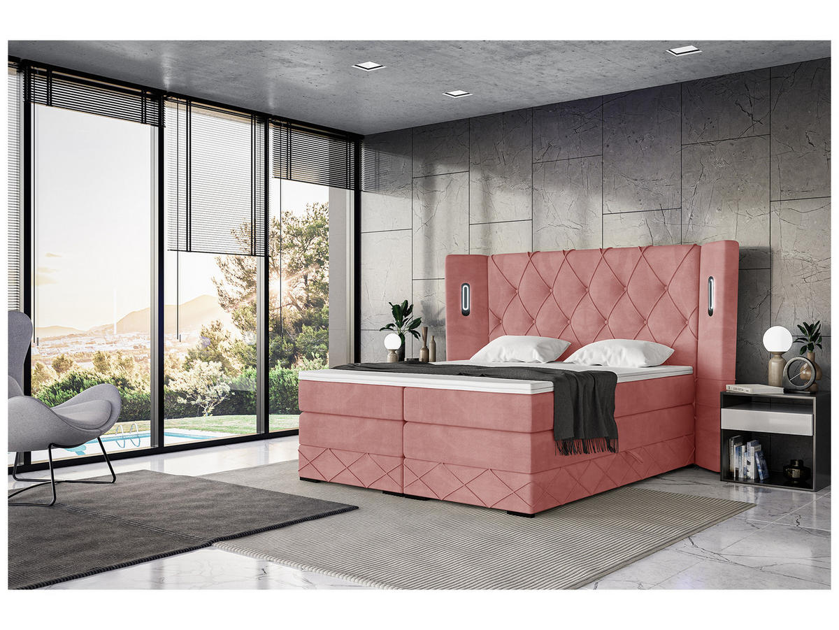 BOXSPRINGBETT Manuel - Schwarz/Rosa, Holzwerkstoff/Textil (140/200cm) - Meblini