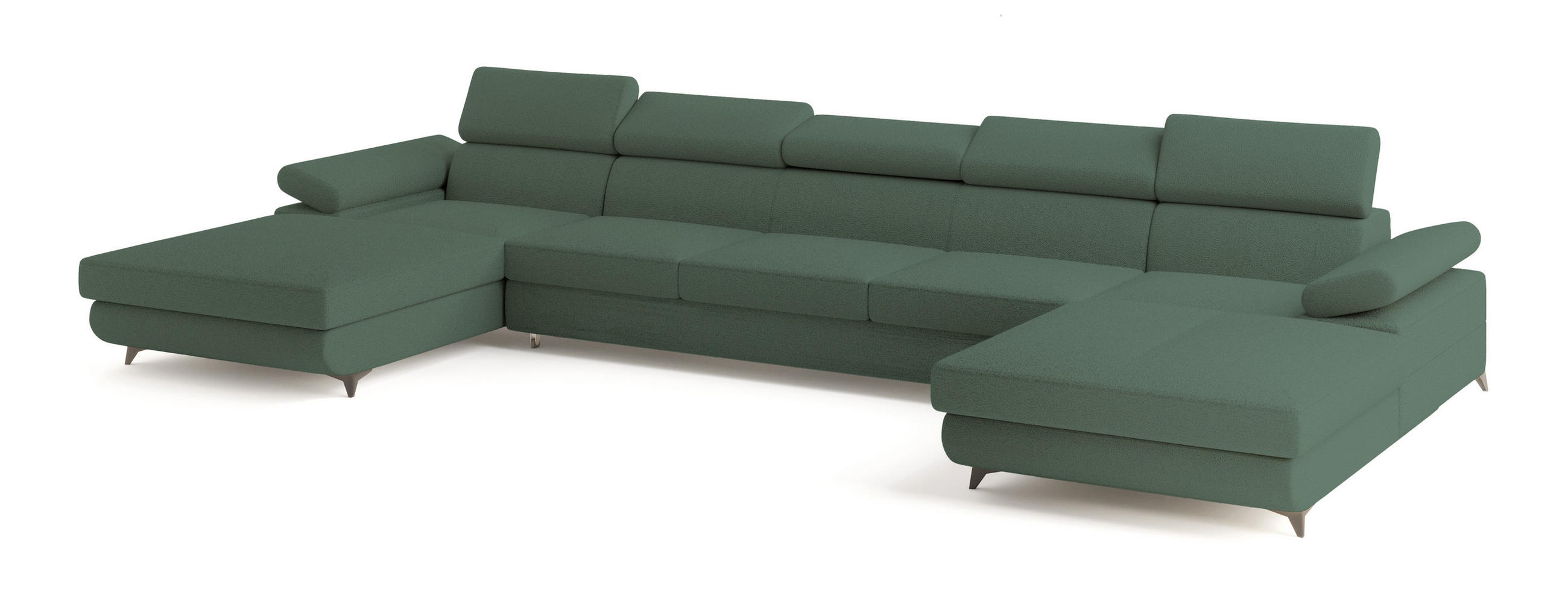 WOHNLANDSCHAFT VIVENTE Grün Boucle-Stoff mit Schlaffunktion - Grün, Holz (410/89/190cm) - MASSENO