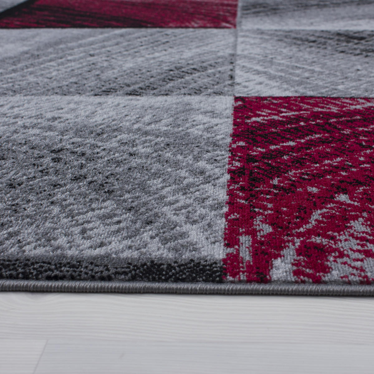 TEPPICH Kurzflor Karo-Design Polypropylen Wohnzimmer Rot Rechteckig 240x340 - Rot, Textil (240/340cm) - KADIMA DESIGN